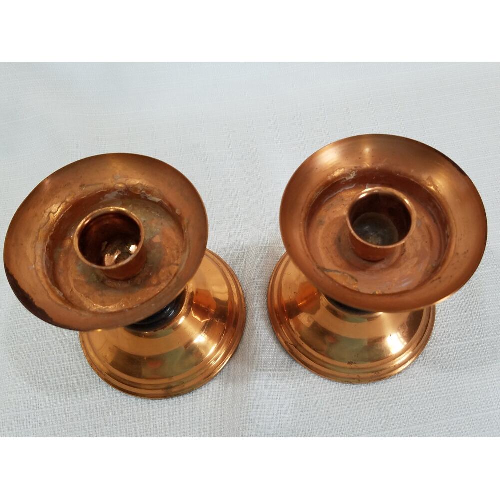 Vintage Copper Plated & Wood Candle Holders - Picture 6 of 6